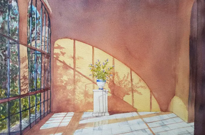 light throough the window watercolour painting