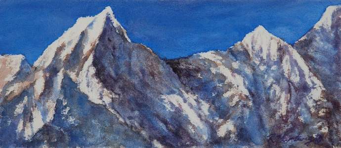 mountain peaks watercolour painting