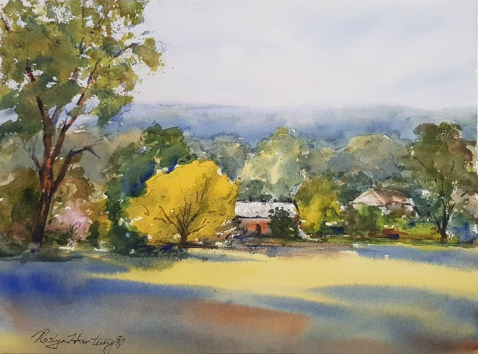 house among the trees watercolour painting