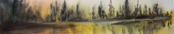 trees reflecting on water watercolour painting