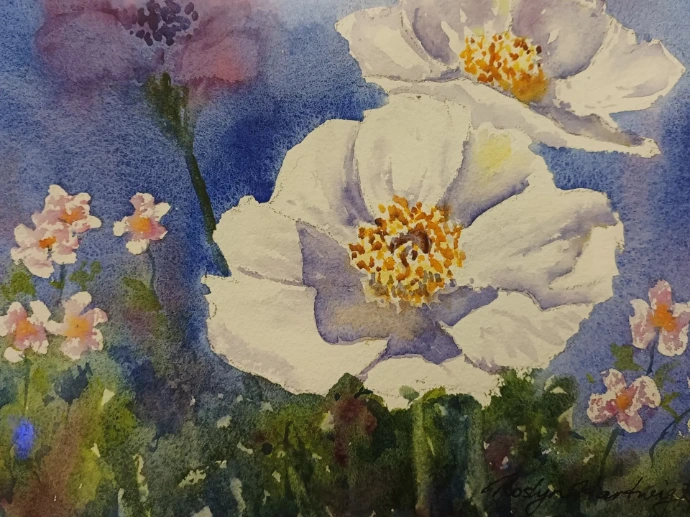 white flower watercolour painting